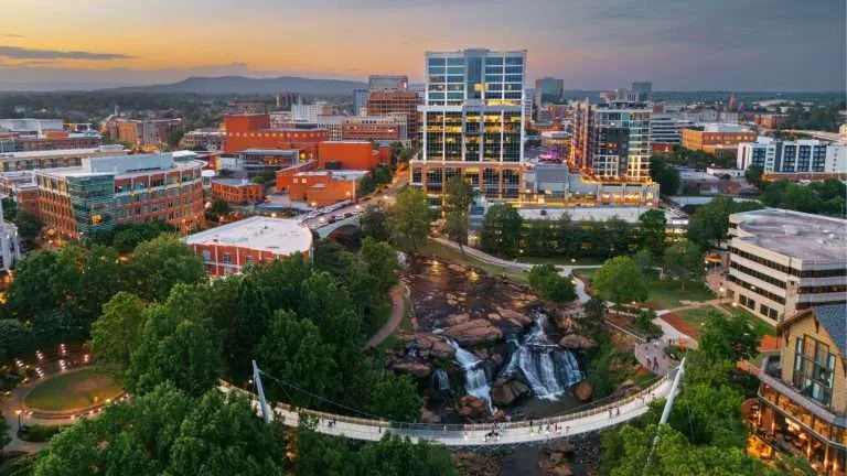 Downtown Greenville, South Carolina at Falls Park on Reedy Creek Map