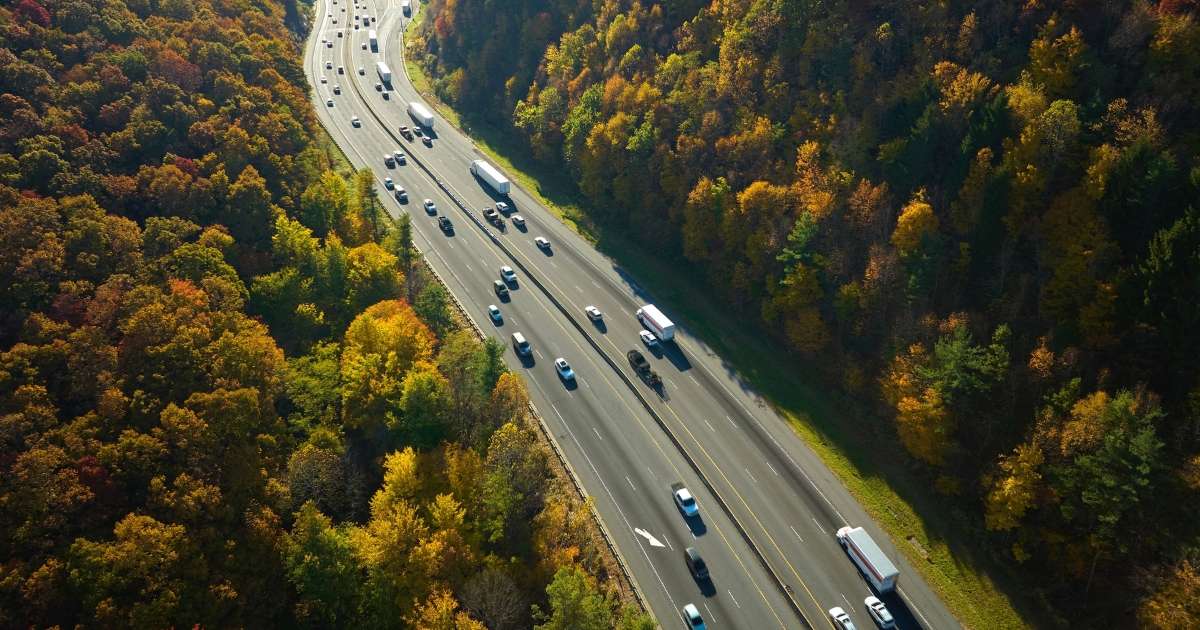 Aerial view of highway I-40 in North Carolina.