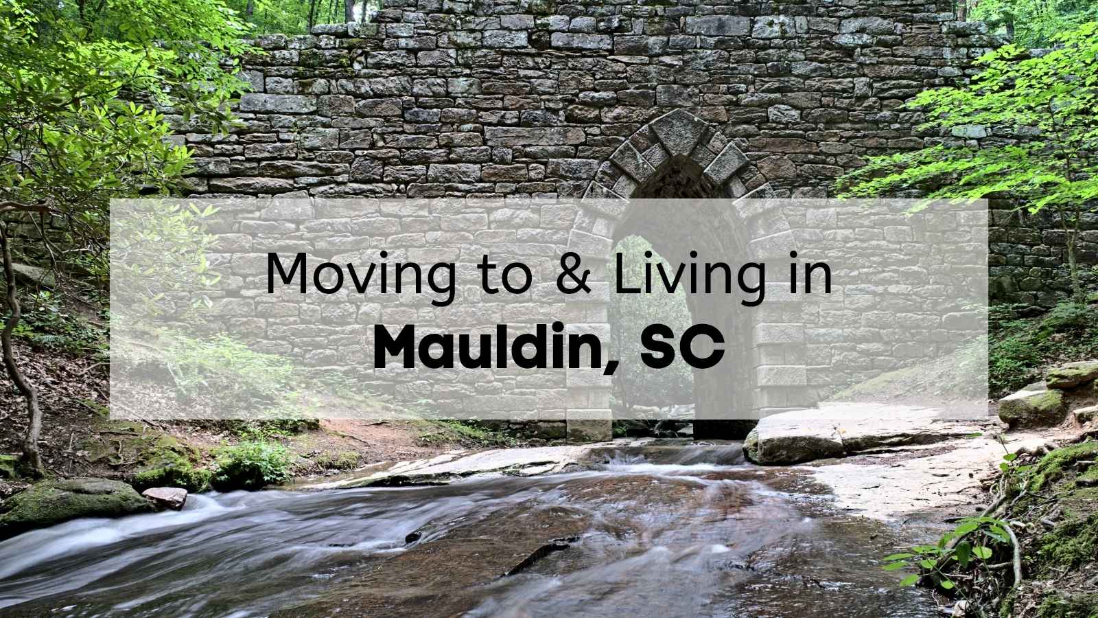 A bridge in Greenville County near Mauldin, with the text, "Moving to & Living in Mauldin, SC," overlaid