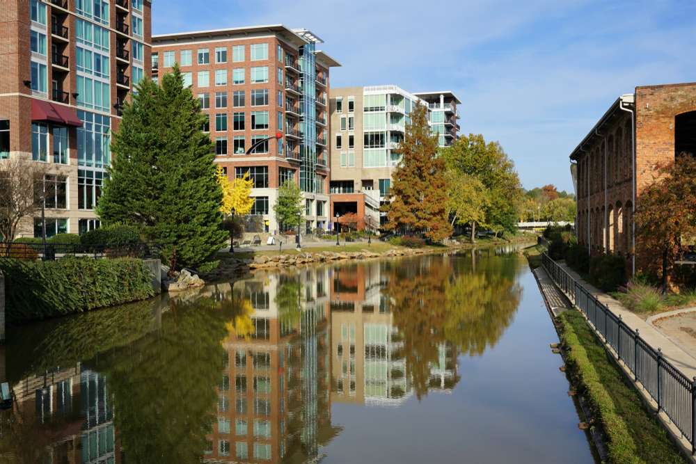 The Reddy river running through downtown greenville south carolina
