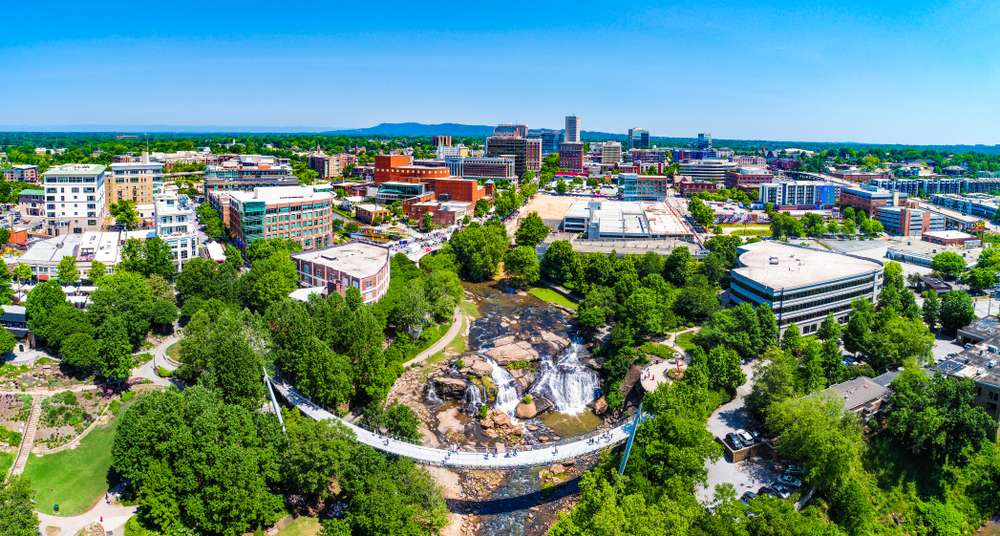 Aerial view of the downtown greenville south carolina area